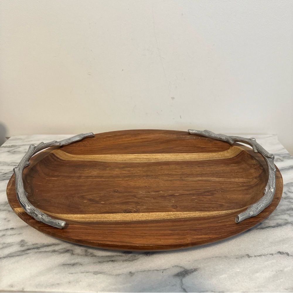Martha Stewart Wooden Tray with Silver antler Handles - Picture 13 of 14